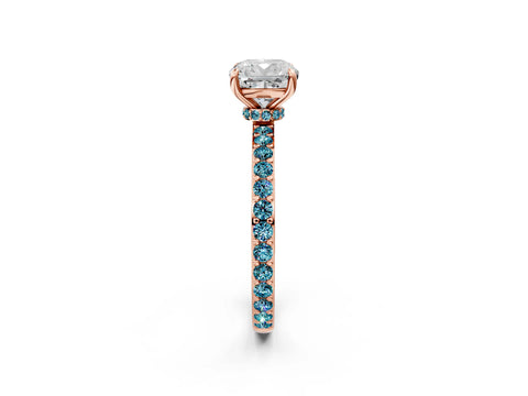 Rose gold Cushion Cut Diamond Pavé Engagement Ring with Round with Blue Topaz side stone Accents and Prong Setting_2