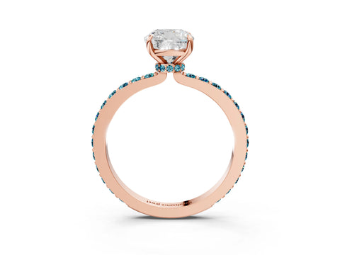 Rose gold Cushion Cut Diamond Pavé Engagement Ring with Round with Blue Topaz side stone Accents and Prong Setting_3