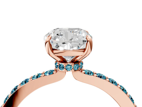 Rose gold Cushion Cut Diamond Pavé Engagement Ring with Round with Blue Topaz side stone Accents and Prong Setting_4