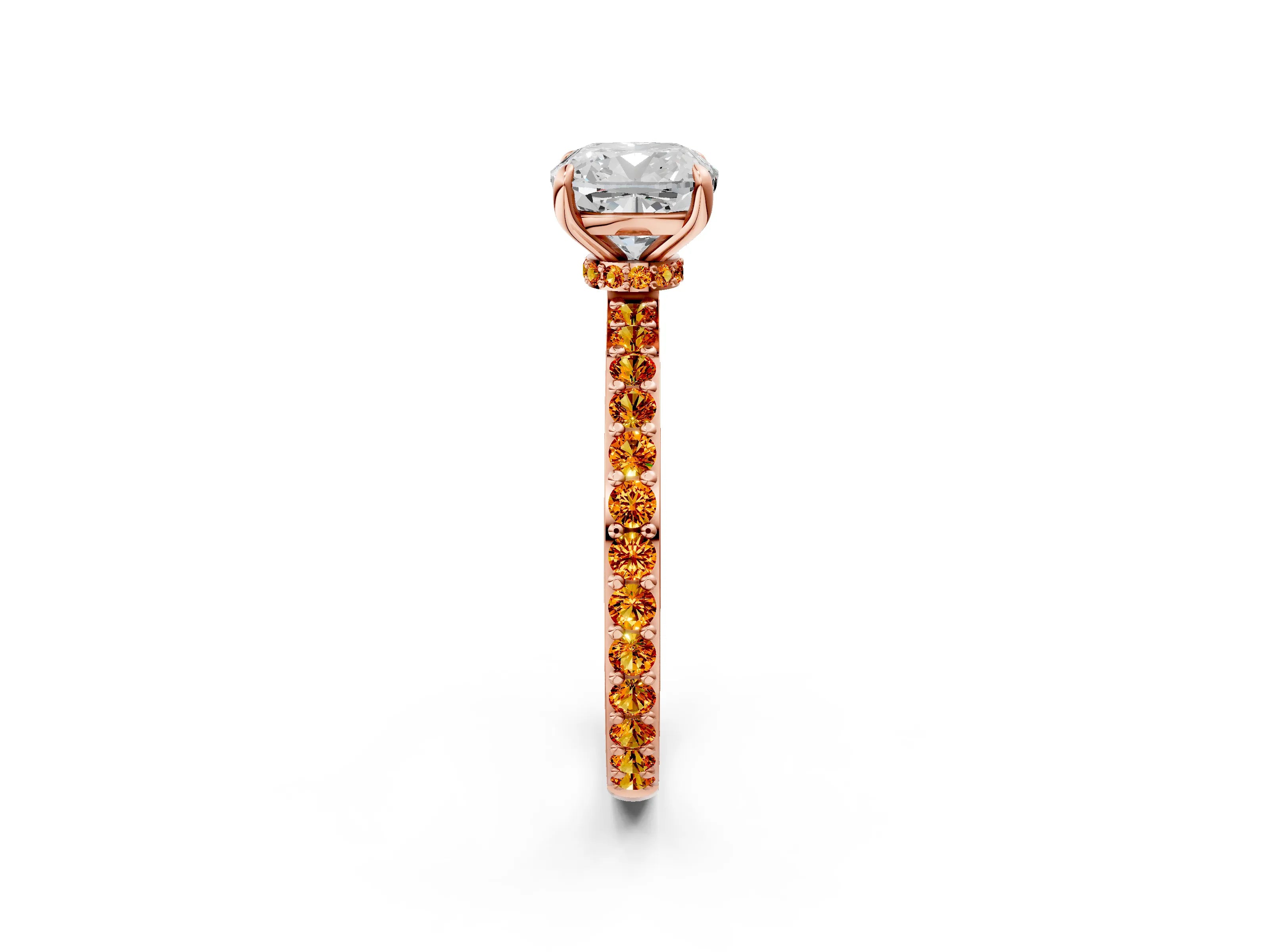 Rose gold Cushion Cut Diamond Pavé Engagement Ring with Round with Citrine side stone Accents and Prong Setting_2