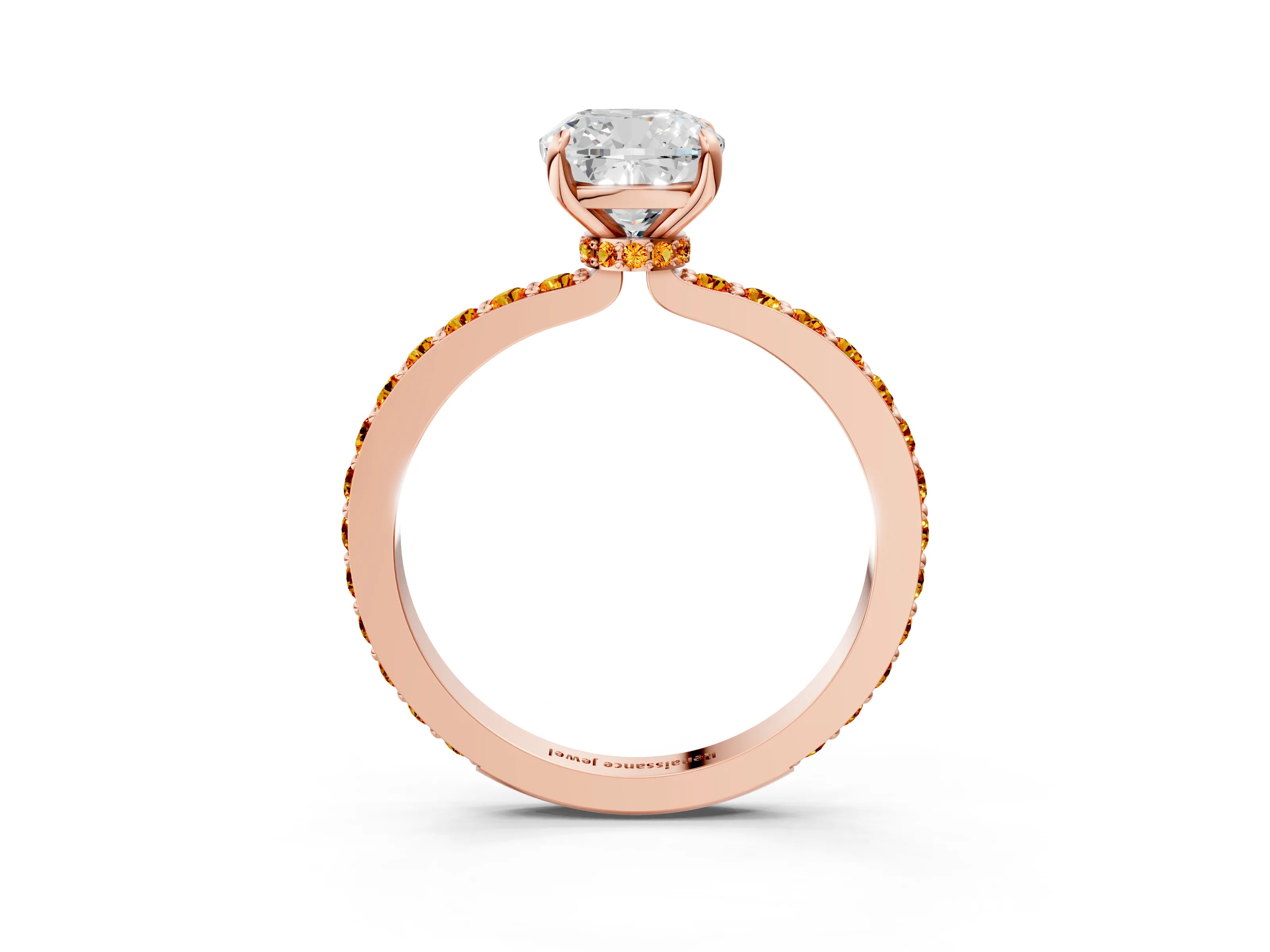 Rose gold Cushion Cut Diamond Pavé Engagement Ring with Round with Citrine side stone Accents and Prong Setting_3