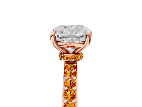 Rose gold Cushion Cut Diamond Pavé Engagement Ring with Round with Citrine side stone Accents and Prong Setting_5