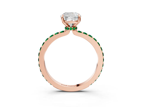 Rose gold Cushion Cut Diamond Pavé Engagement Ring with Round with Emerald side stone Accents and Prong Setting_3
