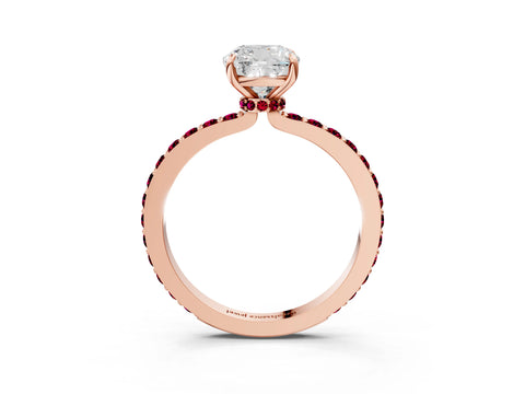 Rose gold Cushion Cut Diamond Pavé Engagement Ring with Round with Garnet side stone Accents and Prong Setting_3