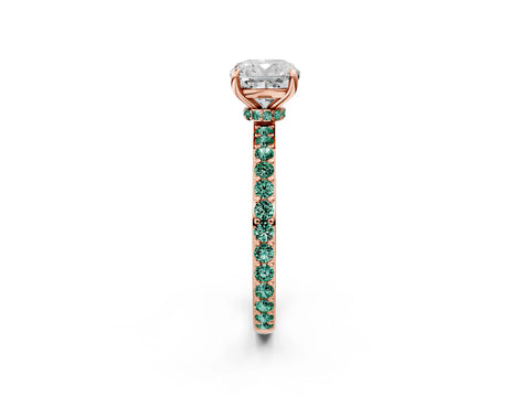 Rose gold Cushion Cut Diamond Pavé Engagement Ring with Round with Green Sapphire side stone Accents and Prong Setting_2