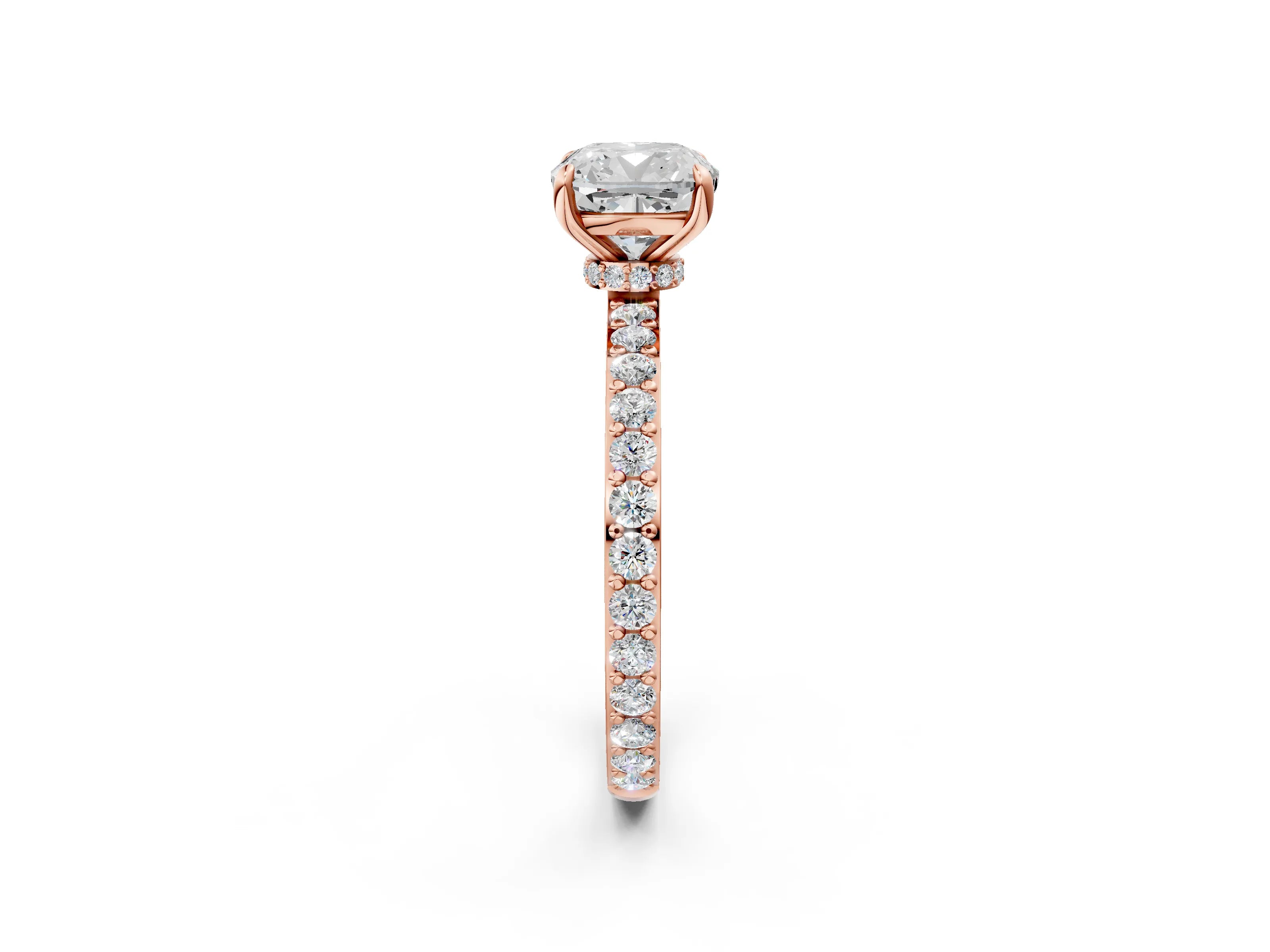 Rose gold Cushion Cut Diamond Pavé Engagement Ring with Round with Moissanite side stone Accents and Prong Setting_2