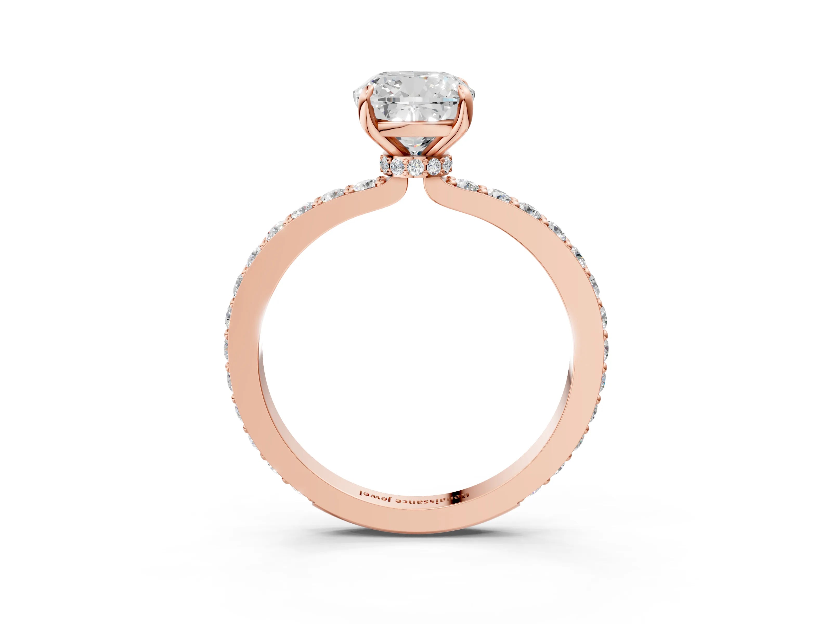 Rose gold Cushion Cut Diamond Pavé Engagement Ring with Round with Moissanite side stone Accents and Prong Setting_3