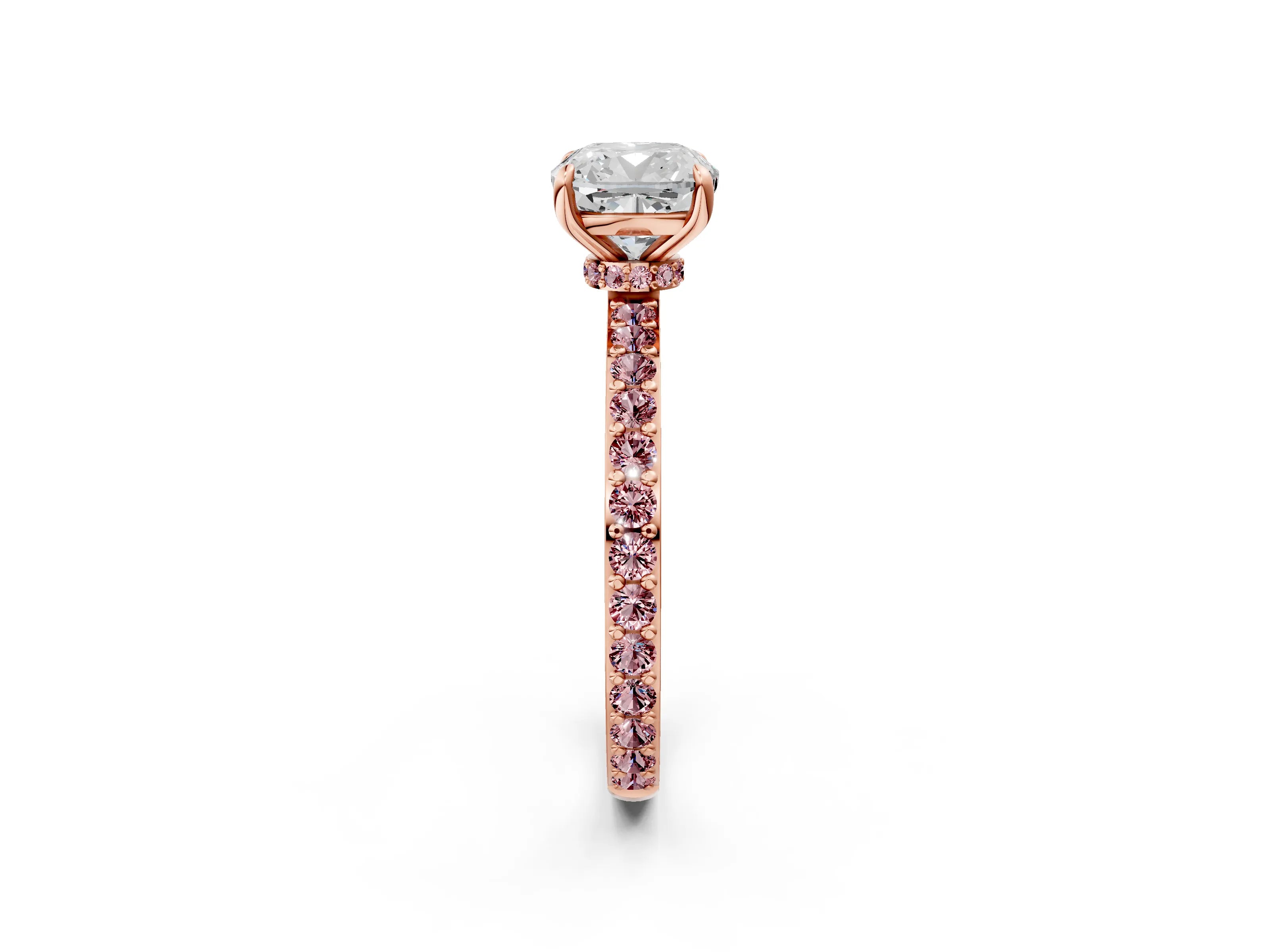 Rose gold Cushion Cut Diamond Pavé Engagement Ring with Round with Morganite side stone Accents and Prong Setting_2
