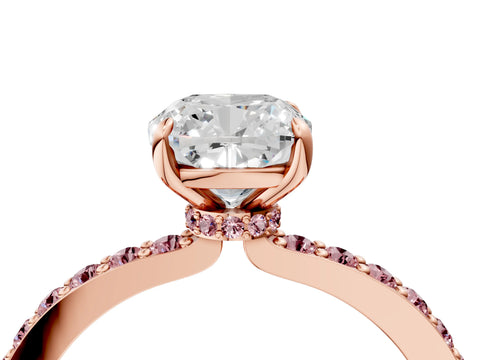 Rose gold Cushion Cut Diamond Pavé Engagement Ring with Round with Morganite side stone Accents and Prong Setting_4