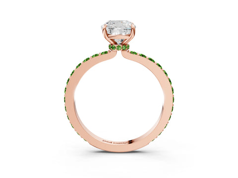 Rose gold Cushion Cut Diamond Pavé Engagement Ring with Round with Peridot side stone Accents and Prong Setting_3
