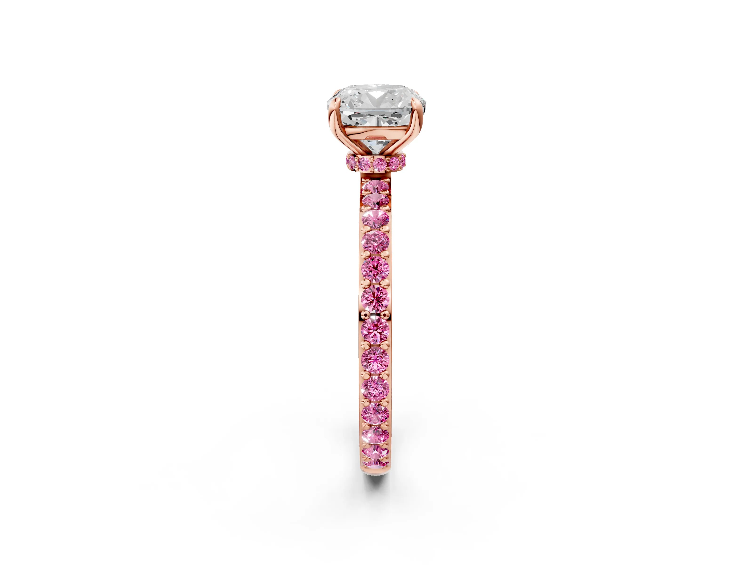 Rose gold Cushion Cut Diamond Pavé Engagement Ring with Round with Pink Sapphire side stone Accents and Prong Setting_2