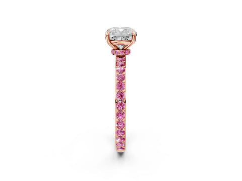 Rose gold Cushion Cut Diamond Pavé Engagement Ring with Round with Pink Sapphire side stone Accents and Prong Setting_2