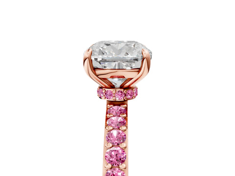 Rose gold Cushion Cut Diamond Pavé Engagement Ring with Round with Pink Sapphire side stone Accents and Prong Setting_5