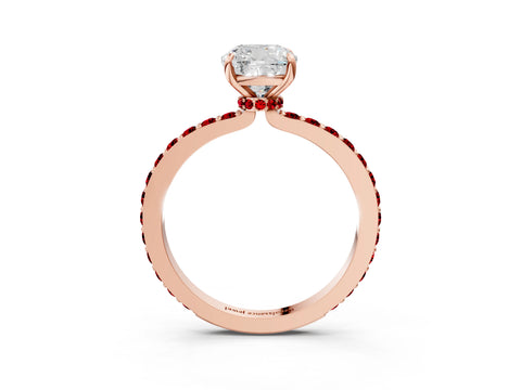 Rose gold Cushion Cut Diamond Pavé Engagement Ring with Round with Ruby side stone Accents and Prong Setting_3