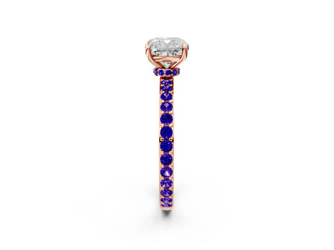 Rose gold Cushion Cut Diamond Pavé Engagement Ring with Round with Tanzanite side stone Accents and Prong Setting_2
