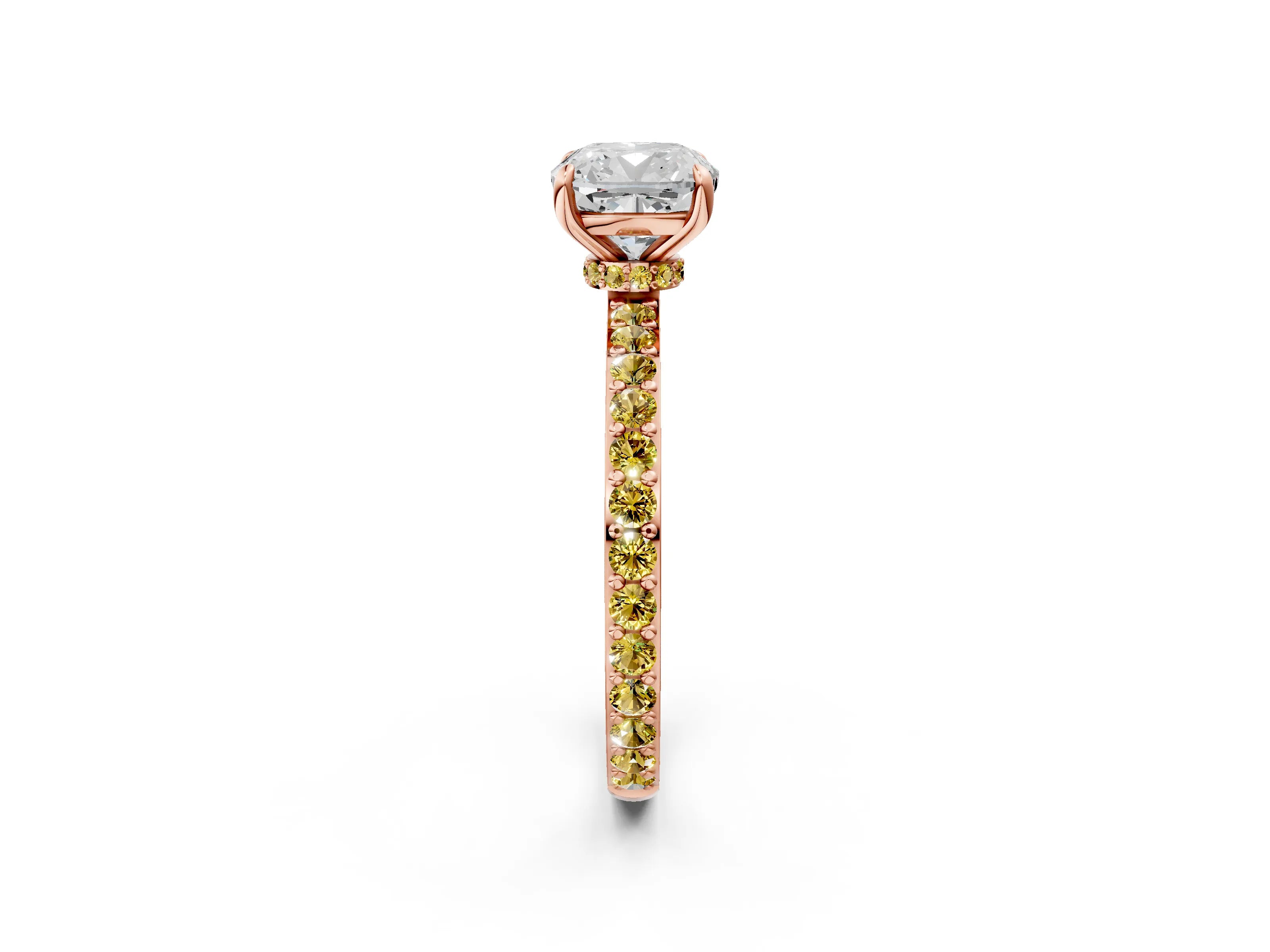 Rose gold Cushion Cut Diamond Pavé Engagement Ring with Round with Yellow Sapphire side stone Accents and Prong Setting_2