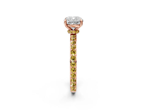 Rose gold Cushion Cut Diamond Pavé Engagement Ring with Round with Yellow Sapphire side stone Accents and Prong Setting_2