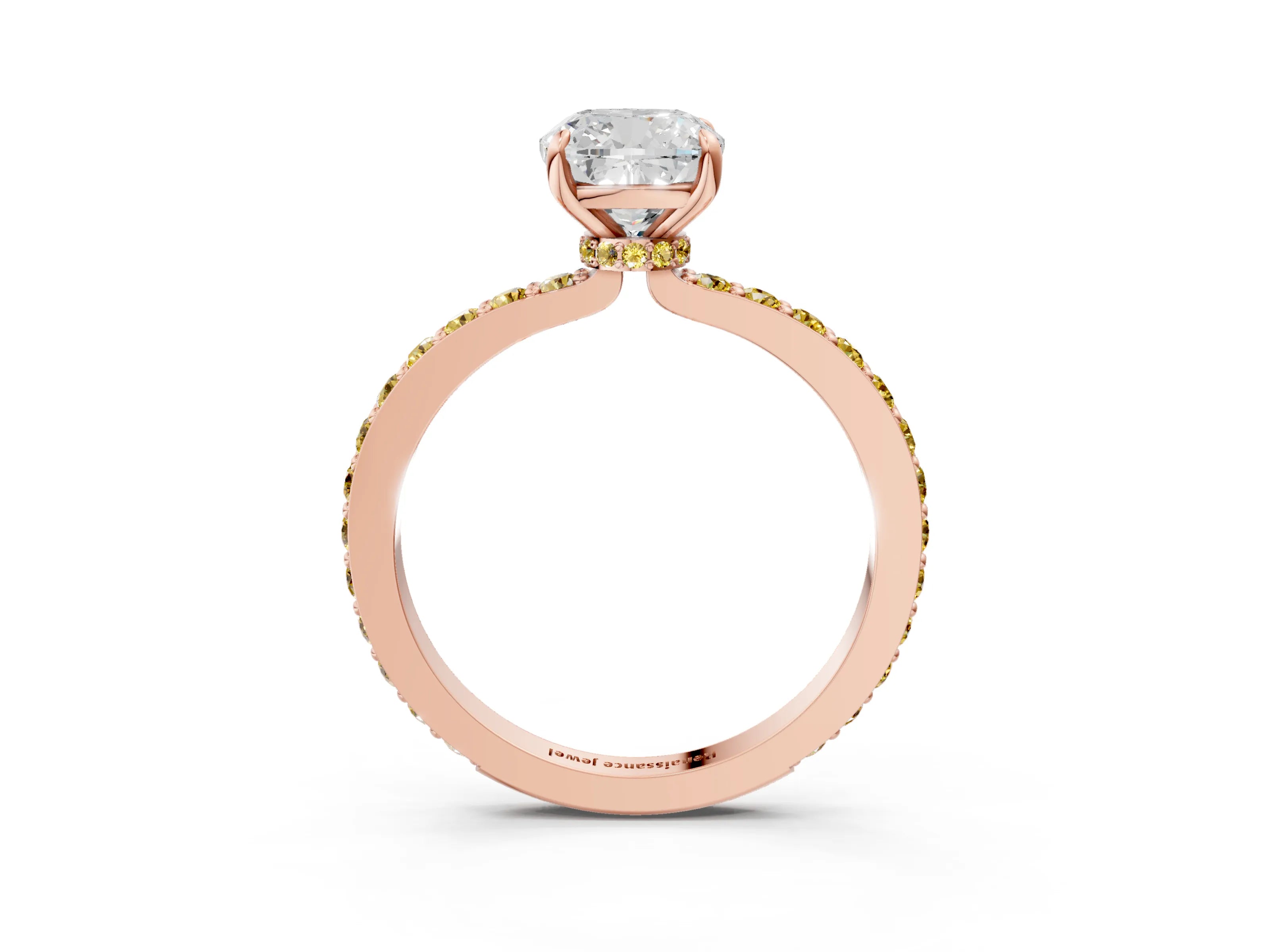 Rose gold Cushion Cut Diamond Pavé Engagement Ring with Round with Yellow Sapphire side stone Accents and Prong Setting_3