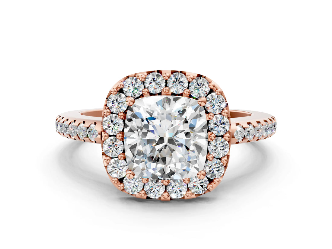 Rose gold Cushion Cut Diamond Pavé Halo Ring with Four-Prong Setting_37