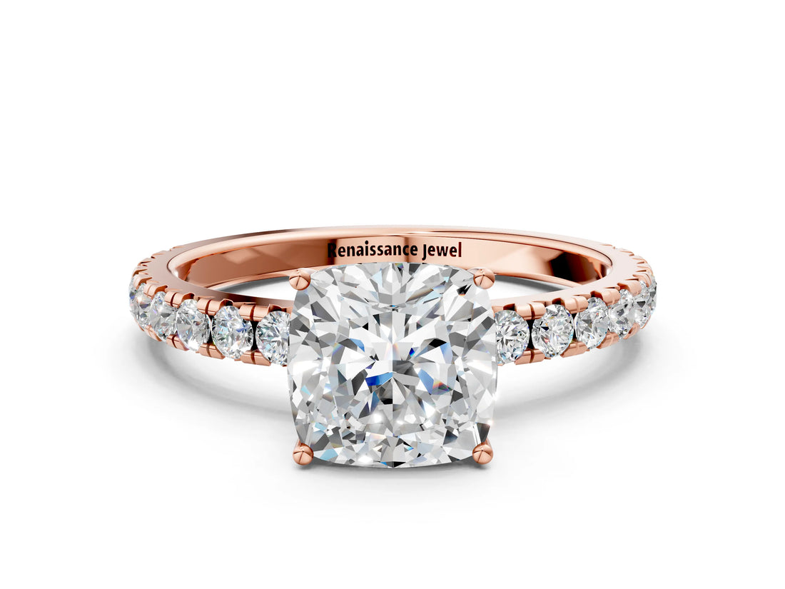Rose gold Cushion Cut Diamond Pavé Solitaire Engagement Ring with Four-Prong Setting_76