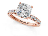 Rose gold Cushion Cut Diamond Pavé Solitaire Ring with Round Band and Prong Setting_13