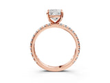 Rose gold Cushion Cut Diamond Pavé Solitaire Ring with Round Band and Prong Setting_15