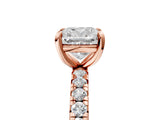 Rose gold Cushion Cut Diamond Pavé Solitaire Ring with Round Band and Prong Setting_17