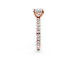 Rose gold Cushion Cut Diamond Pavé Solitaire Ring with Round Band and Prong Setting_26