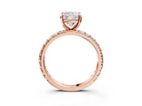Rose gold Cushion Cut Diamond Pavé Solitaire Ring with Round Band and Prong Setting_27