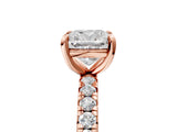 Rose gold Cushion Cut Diamond Pavé Solitaire Ring with Round Band and Prong Setting_29