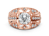 Rose gold Cushion Cut Diamond Pave Art Deco Split Shank Ring with Four-Prong Setting_13