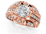 Rose gold Cushion Cut Diamond Pave Art Deco Split Shank Ring with Four-Prong Setting_14