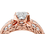 Rose gold Cushion Cut Diamond Pave Art Deco Split Shank Ring with Four-Prong Setting_17