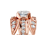 Rose gold Cushion Cut Diamond Pave Art Deco Split Shank Ring with Four-Prong Setting_18