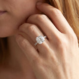 Rose gold Cushion Cut Diamond Pave Band Solitaire Ring with Round  and Prong Setting_103