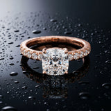 Rose gold Cushion Cut Diamond Pave Band Solitaire Ring with Round  and Prong Setting_104