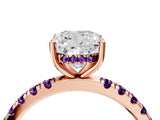 Rose gold Cushion Cut Diamond Pave Band Solitaire Ring with Round with Amethyst side stone and Prong Setting_4