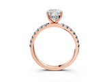 Rose gold Cushion Cut Diamond Pave Band Solitaire Ring with Round with Aquamarine side stone and Prong Setting_15