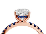 Rose gold Cushion Cut Diamond Pave Band Solitaire Ring with Round with Blue Sapphire side stone and Prong Setting_16
