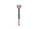 Rose gold Cushion Cut Diamond Pave Band Solitaire Ring with Round with Blue Topaz side stone and Prong Setting_14