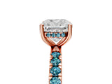 Rose gold Cushion Cut Diamond Pave Band Solitaire Ring with Round with Blue Topaz side stone and Prong Setting_17