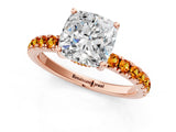 Rose gold Cushion Cut Diamond Pave Band Solitaire Ring with Round with Citrine side stone and Prong Setting_1