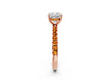 Rose gold Cushion Cut Diamond Pave Band Solitaire Ring with Round with Citrine side stone and Prong Setting_2