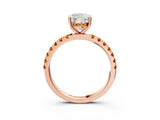 Rose gold Cushion Cut Diamond Pave Band Solitaire Ring with Round with Citrine side stone and Prong Setting_3