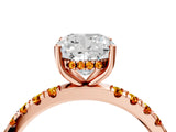 Rose gold Cushion Cut Diamond Pave Band Solitaire Ring with Round with Citrine side stone and Prong Setting_4