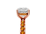 Rose gold Cushion Cut Diamond Pave Band Solitaire Ring with Round with Citrine side stone and Prong Setting_5