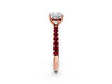 Rose gold Cushion Cut Diamond Pave Band Solitaire Ring with Round with Garnet side stone and Prong Setting_14