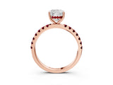 Rose gold Cushion Cut Diamond Pave Band Solitaire Ring with Round with Garnet side stone and Prong Setting_15