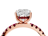 Rose gold Cushion Cut Diamond Pave Band Solitaire Ring with Round with Garnet side stone and Prong Setting_16