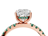Rose gold Cushion Cut Diamond Pave Band Solitaire Ring with Round with Green Sapphire side stone and Prong Setting_28